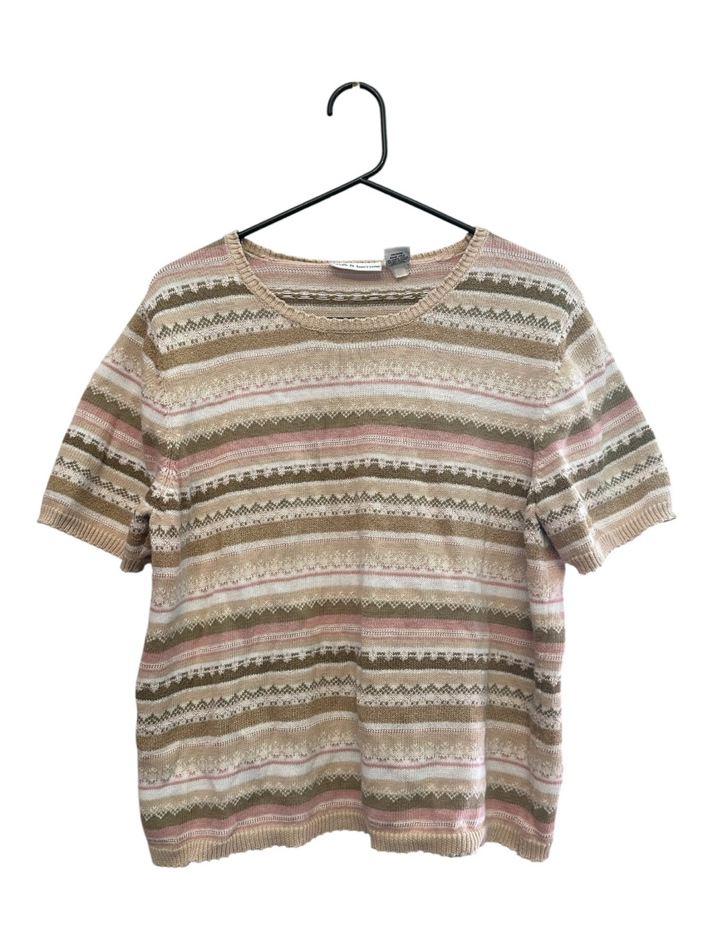 Vintage Y2K Croft & Barrow Pink & Cream Striped Short-Sleeve Knit Sweater Large